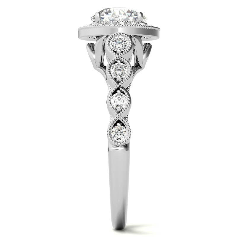 Round Brilliant Antique Cathedral Halo Moissanite Engagement Ring with