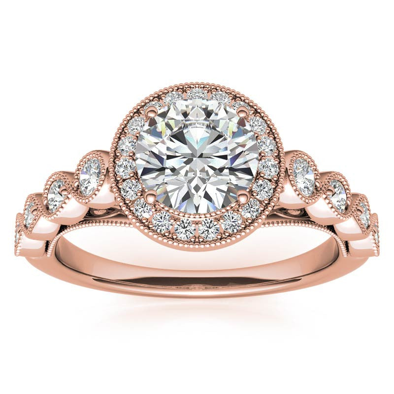Round Brilliant Antique Cathedral Halo Moissanite Engagement Ring with