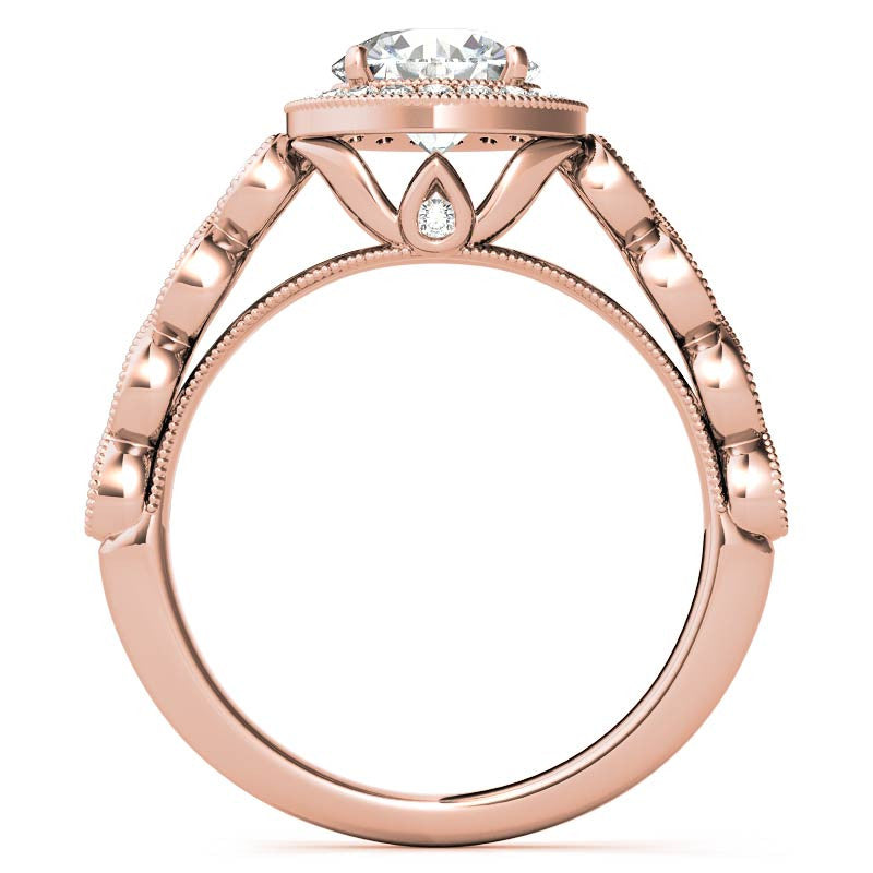 Round Brilliant Antique Cathedral Halo Moissanite Engagement Ring with