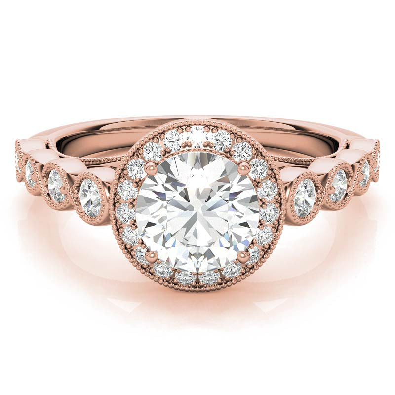 Round Brilliant Antique Cathedral Halo Moissanite Engagement Ring with