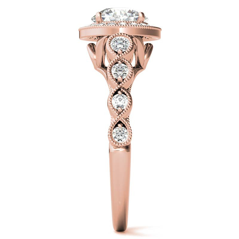 Round Brilliant Antique Cathedral Halo Moissanite Engagement Ring with