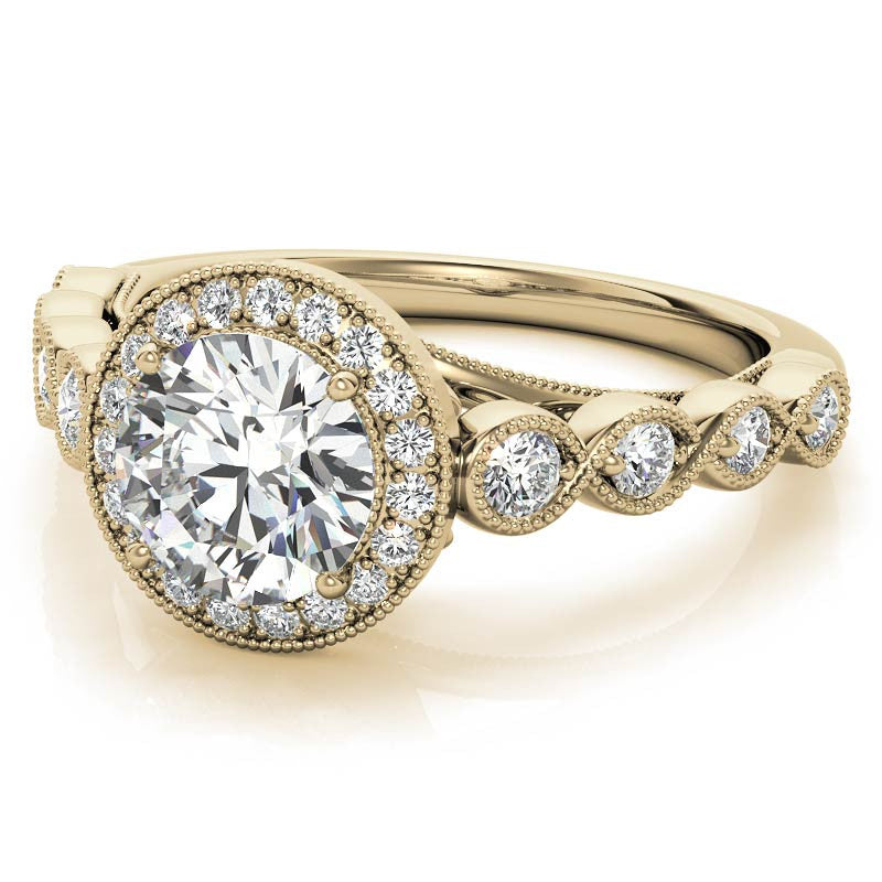 Round Brilliant Antique Cathedral Halo Moissanite Engagement Ring with