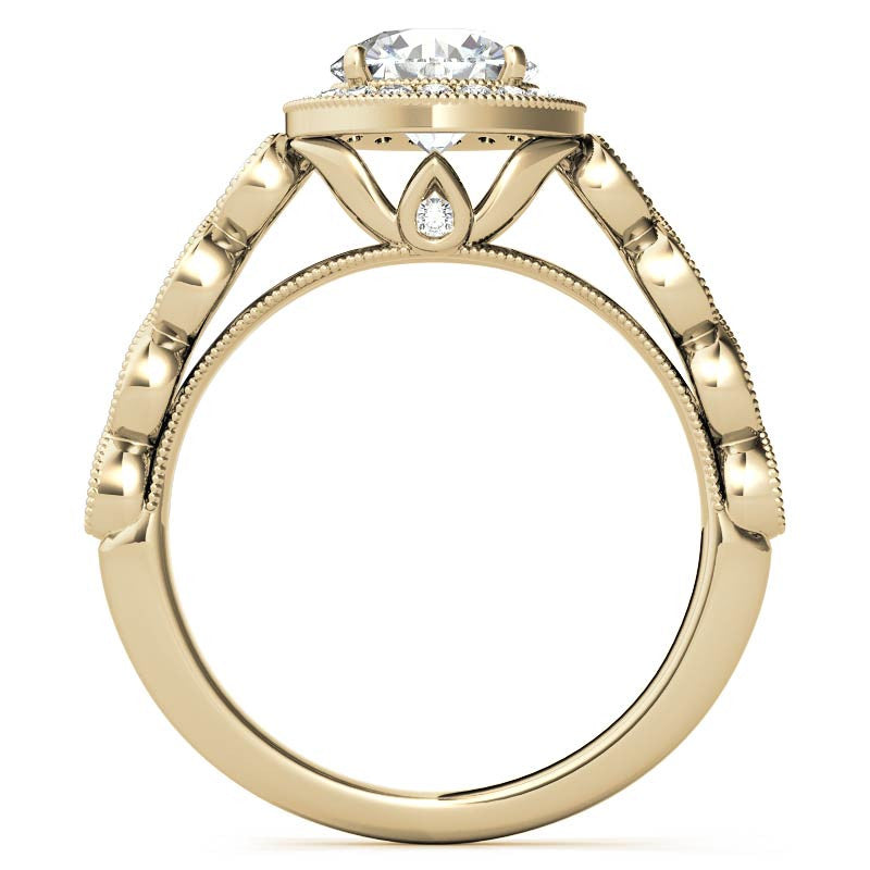 Round Brilliant Antique Cathedral Halo Moissanite Engagement Ring with