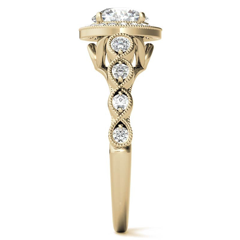 Round Brilliant Antique Cathedral Halo Moissanite Engagement Ring with