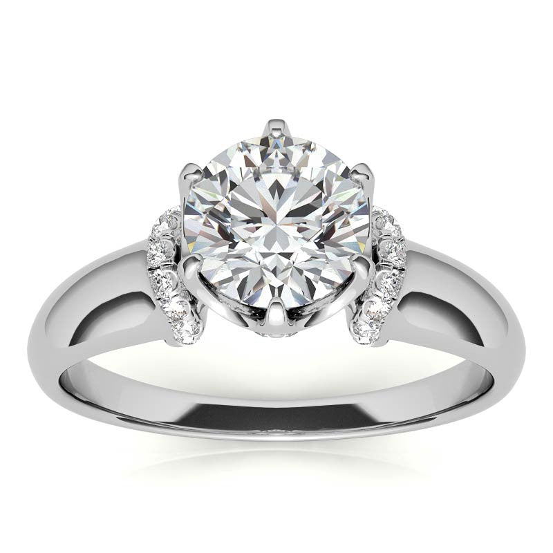 Round Brilliant Moissanite Accented 6-Prong Engagement Ring