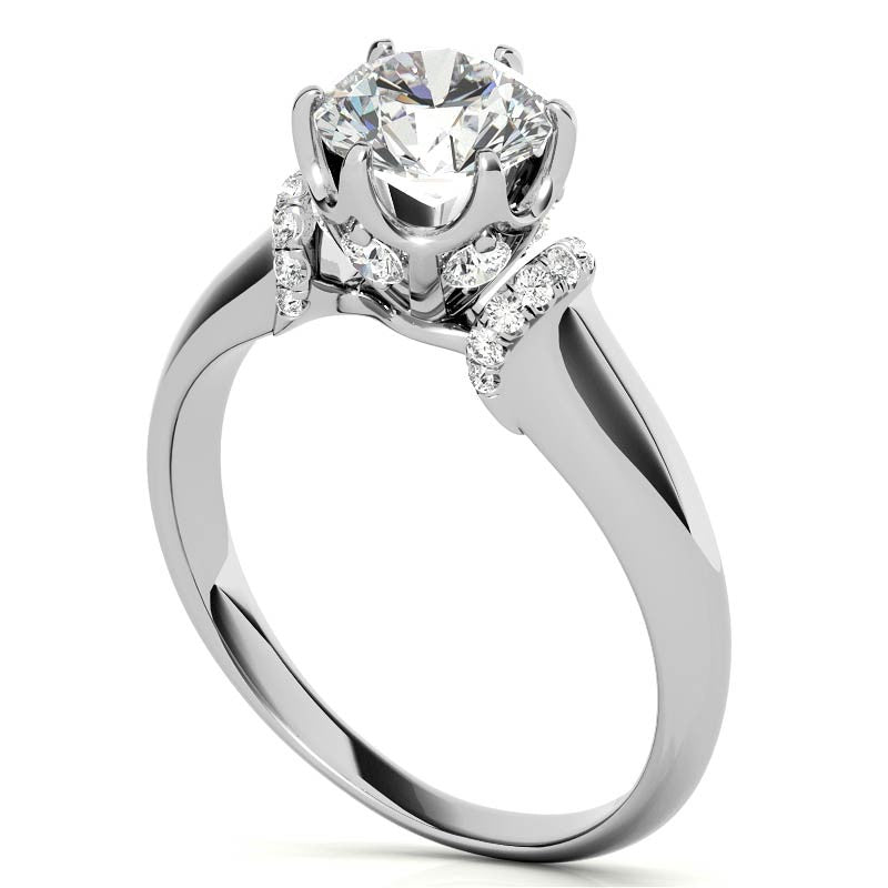 Round Brilliant Moissanite Accented 6-Prong Engagement Ring