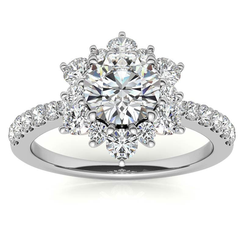 Round Brilliant Floral Halo Moissanite Engagement Ring