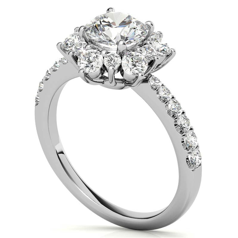 Round Brilliant Floral Halo Moissanite Engagement Ring