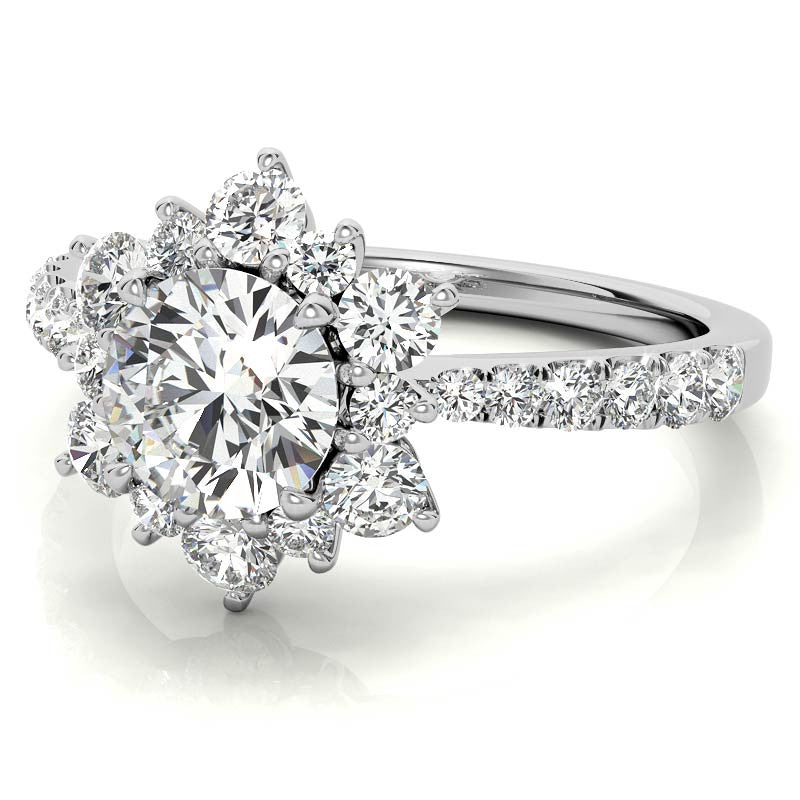 Round Brilliant Floral Halo Moissanite Engagement Ring
