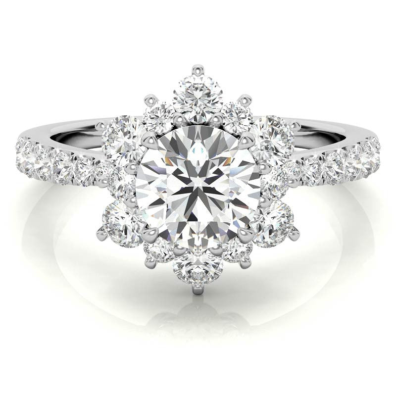 Round Brilliant Floral Halo Moissanite Engagement Ring