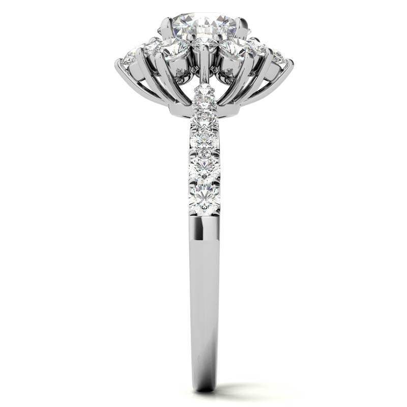 Round Brilliant Floral Halo Moissanite Engagement Ring