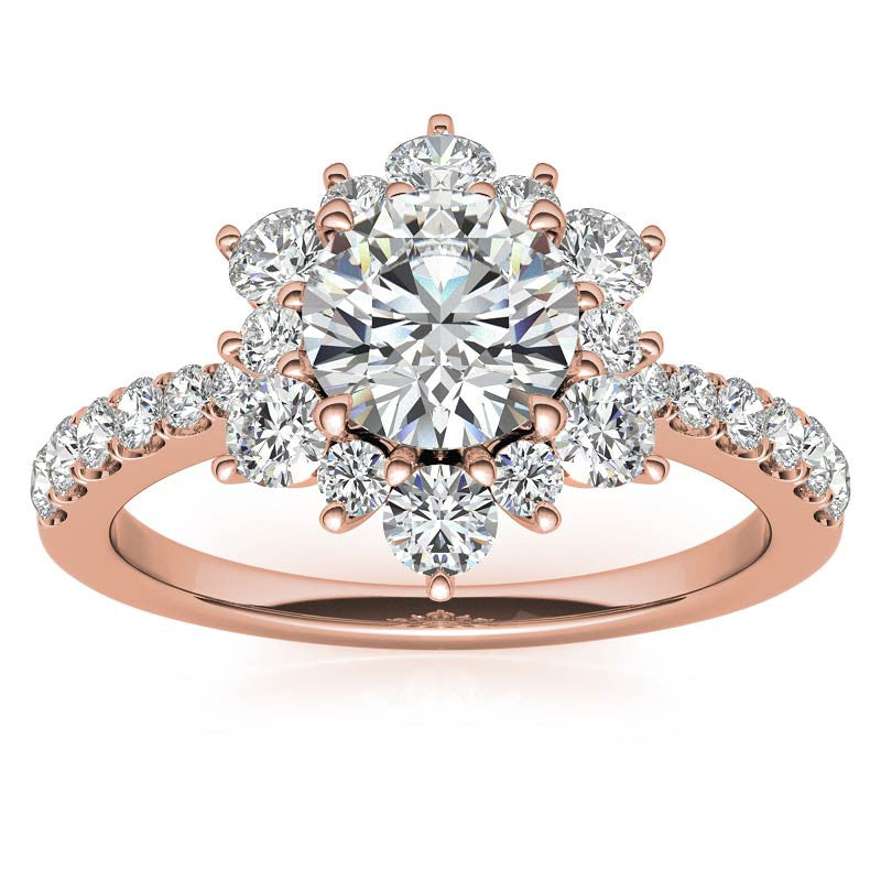 Round Brilliant Floral Halo Moissanite Engagement Ring