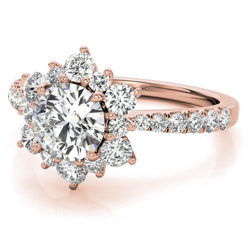 Round Brilliant Floral Halo Moissanite Engagement Ring