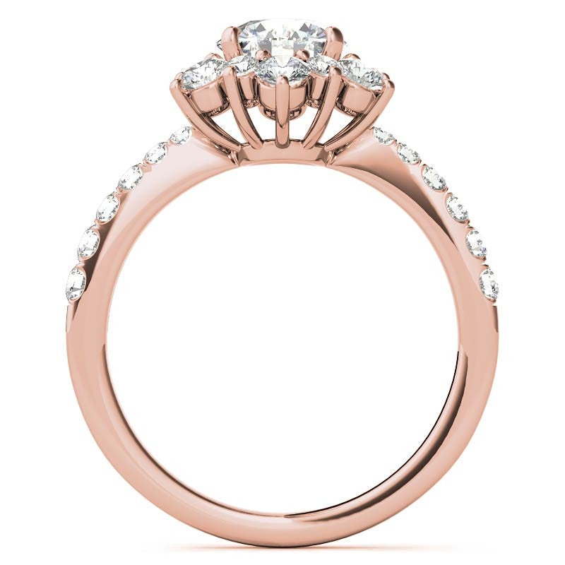 Round Brilliant Floral Halo Moissanite Engagement Ring