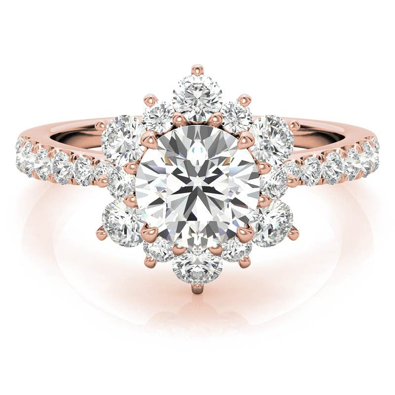 Round Brilliant Floral Halo Moissanite Engagement Ring
