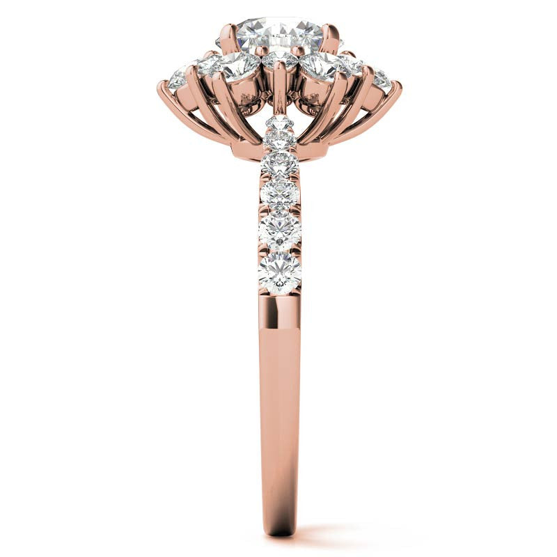 Round Brilliant Floral Halo Moissanite Engagement Ring