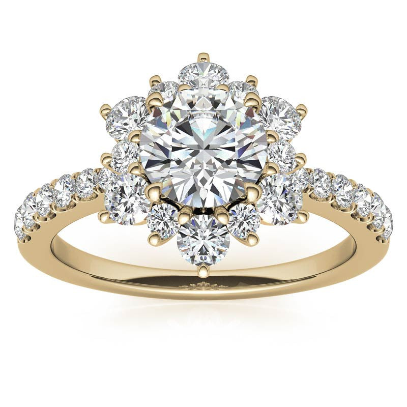 Round Brilliant Floral Halo Moissanite Engagement Ring