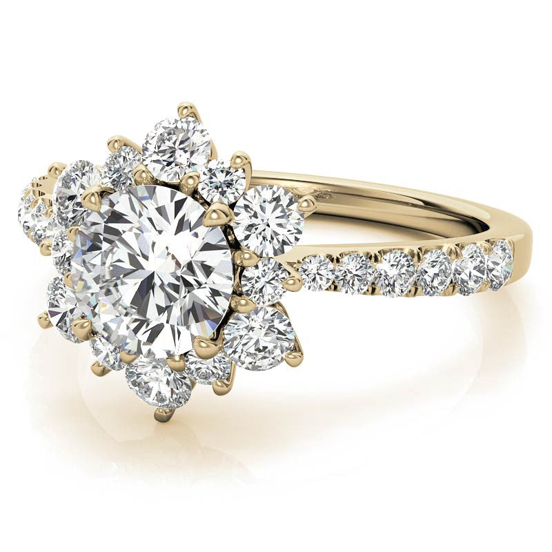 Round Brilliant Floral Halo Moissanite Engagement Ring
