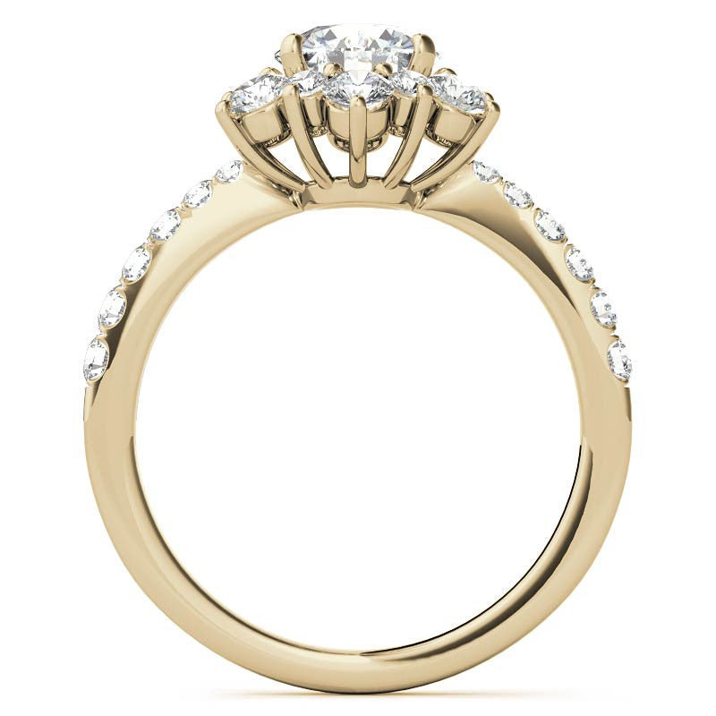 Round Brilliant Floral Halo Moissanite Engagement Ring