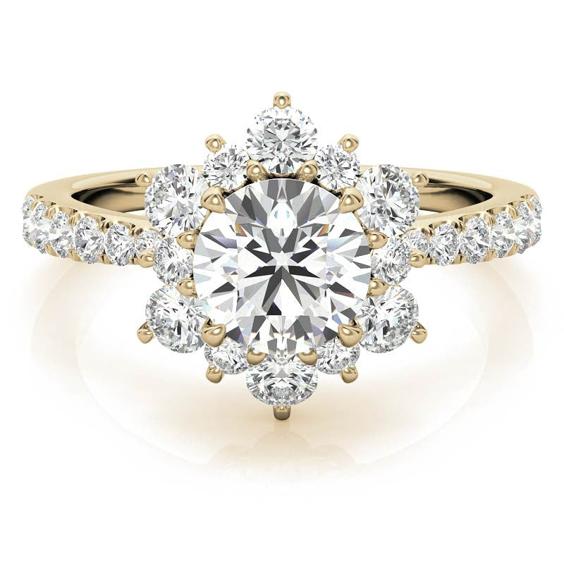 Round Brilliant Floral Halo Moissanite Engagement Ring