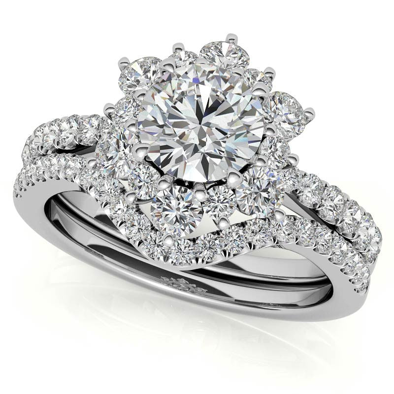 Round Brilliant Floral Halo Moissanite Engagement Ring