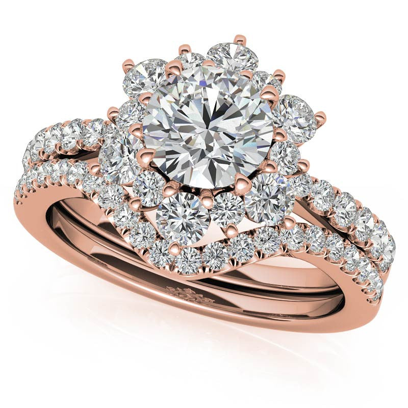 Round Brilliant Floral Halo Moissanite Engagement Ring
