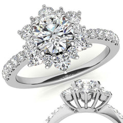 Round Brilliant Floral Halo Moissanite Engagement Ring