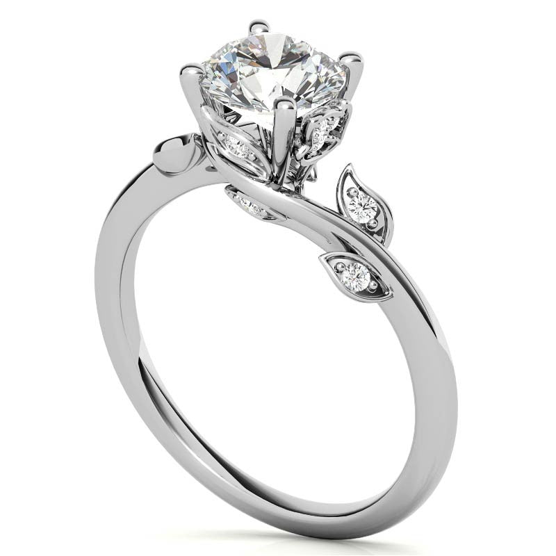 Round Brilliant Floral Bypass Moissanite Engagement Ring