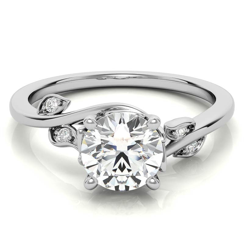 Round Brilliant Floral Bypass Moissanite Engagement Ring