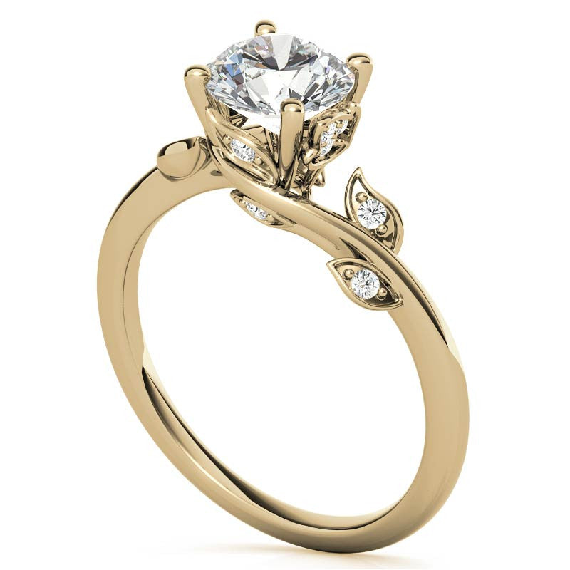 Round Brilliant Floral Bypass Moissanite Engagement Ring