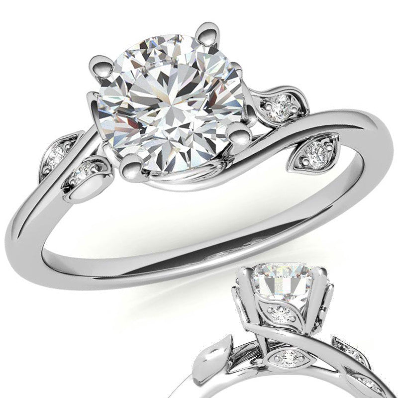Round Brilliant Floral Bypass Moissanite Engagement Ring