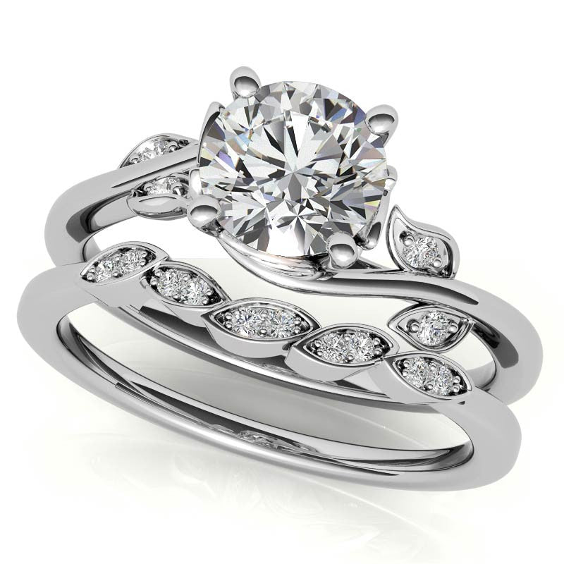 Round Brilliant Floral Bypass Moissanite Engagement Ring