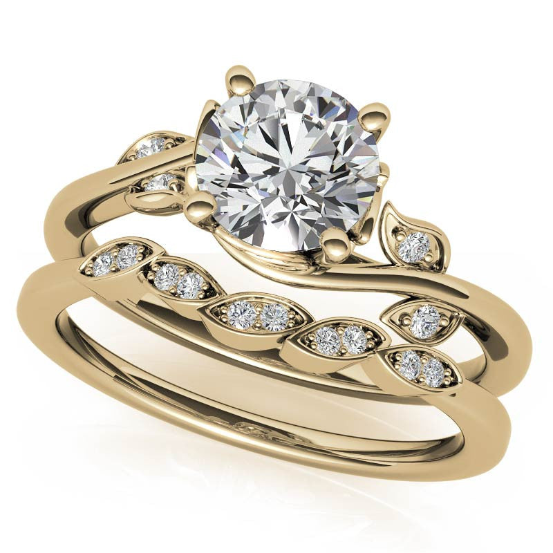 Round Brilliant Floral Bypass Moissanite Engagement Ring