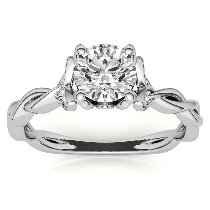 Round Brilliant Floral Twisted Design Moissanite Engagement Ring