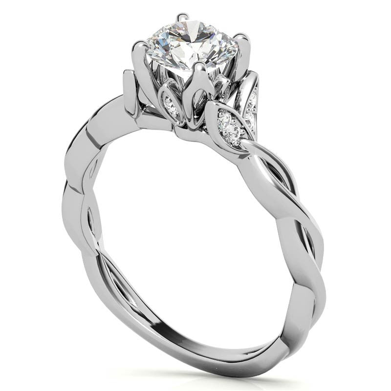 Round Brilliant Floral Twisted Design Moissanite Engagement Ring