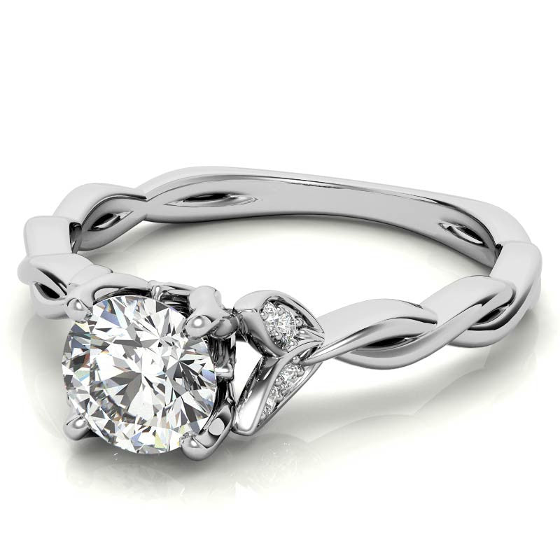 Round Brilliant Floral Twisted Design Moissanite Engagement Ring