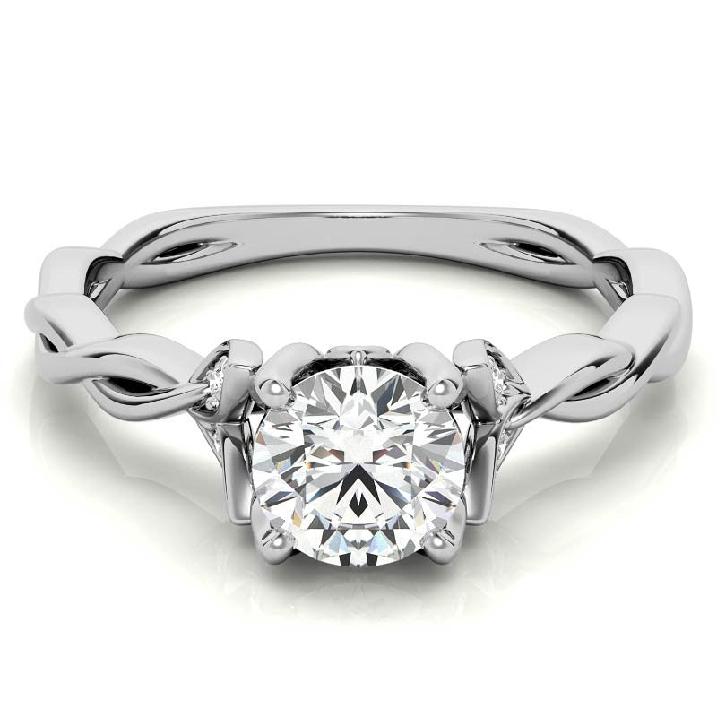Round Brilliant Floral Twisted Design Moissanite Engagement Ring