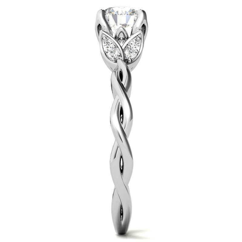 Round Brilliant Floral Twisted Design Moissanite Engagement Ring