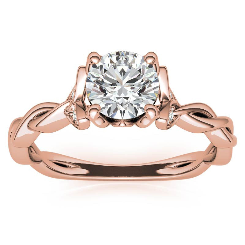 Round Brilliant Floral Twisted Design Moissanite Engagement Ring