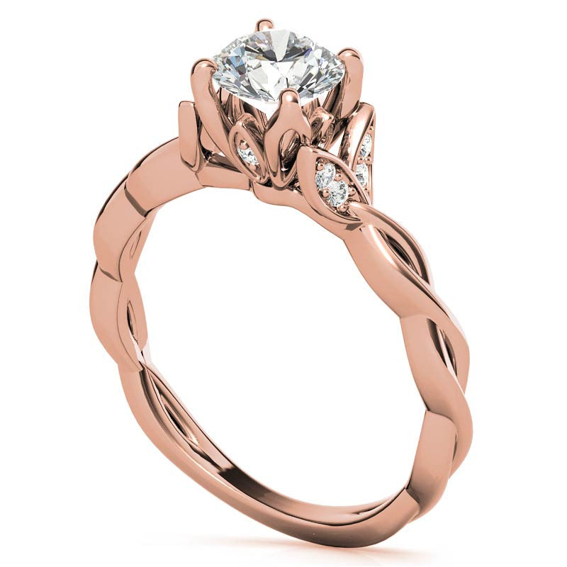 Round Brilliant Floral Twisted Design Moissanite Engagement Ring