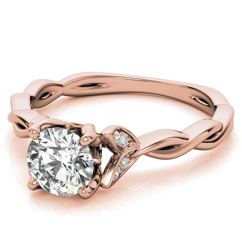 Round Brilliant Floral Twisted Design Moissanite Engagement Ring