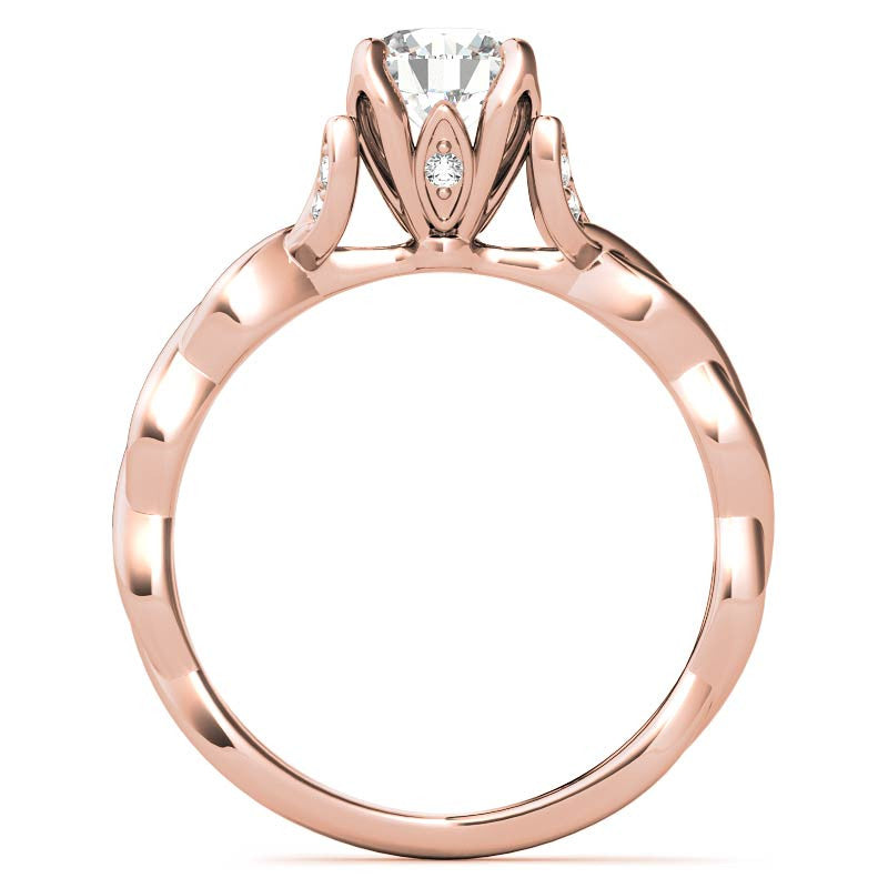 Round Brilliant Floral Twisted Design Moissanite Engagement Ring