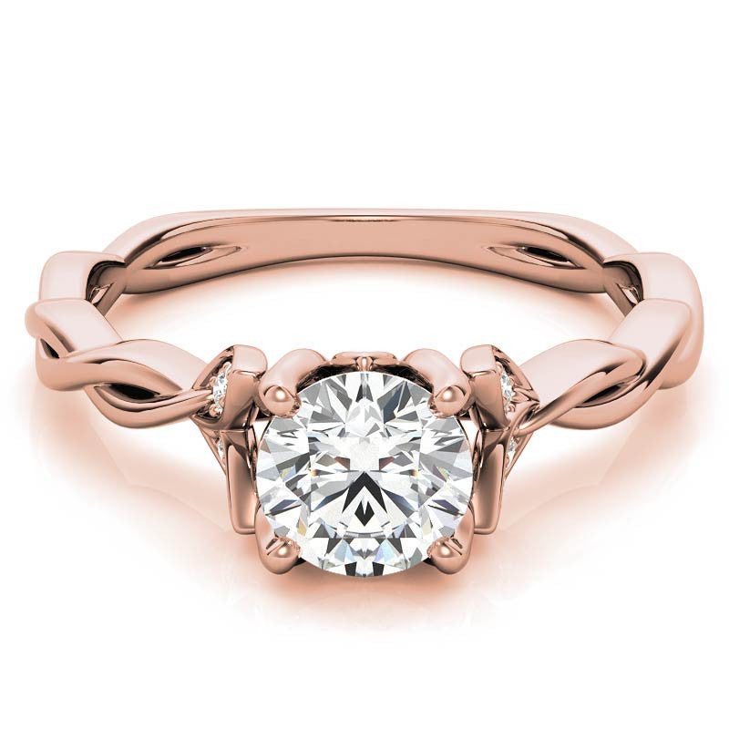 Round Brilliant Floral Twisted Design Moissanite Engagement Ring