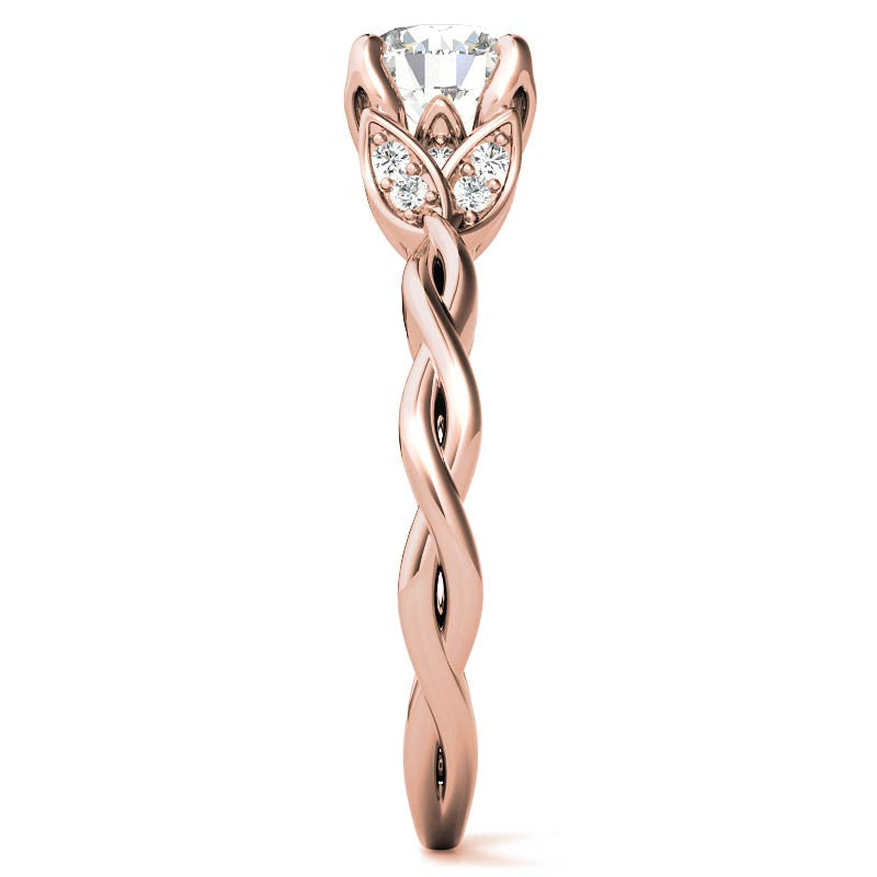 Round Brilliant Floral Twisted Design Moissanite Engagement Ring