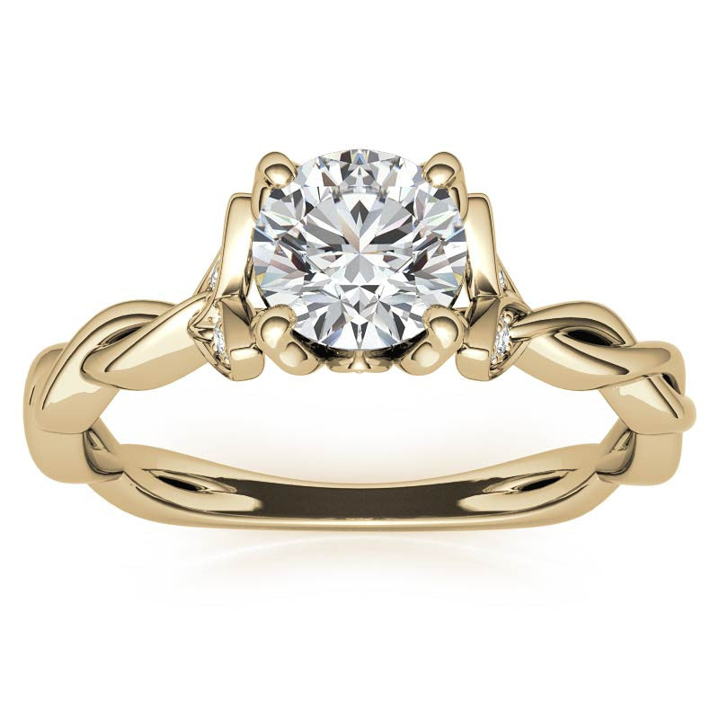 Round Brilliant Floral Twisted Design Moissanite Engagement Ring