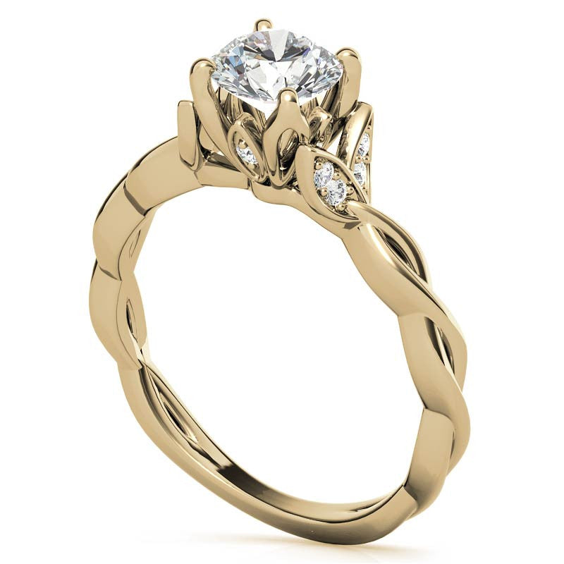 Round Brilliant Floral Twisted Design Moissanite Engagement Ring