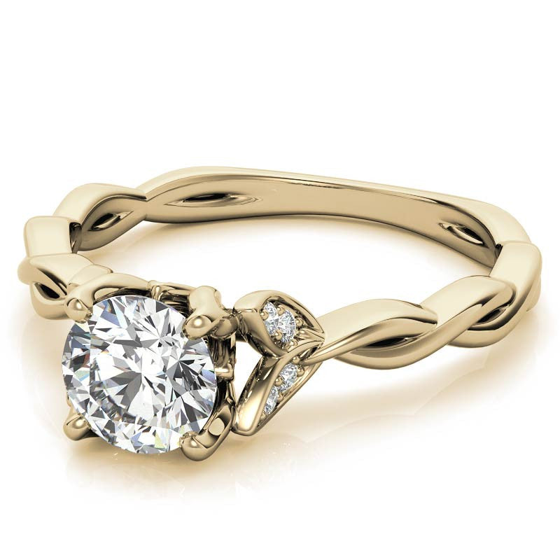 Round Brilliant Floral Twisted Design Moissanite Engagement Ring