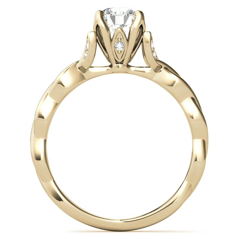 Round Brilliant Floral Twisted Design Moissanite Engagement Ring