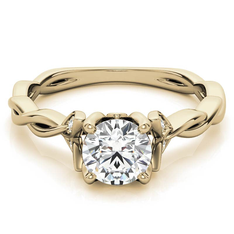 Round Brilliant Floral Twisted Design Moissanite Engagement Ring