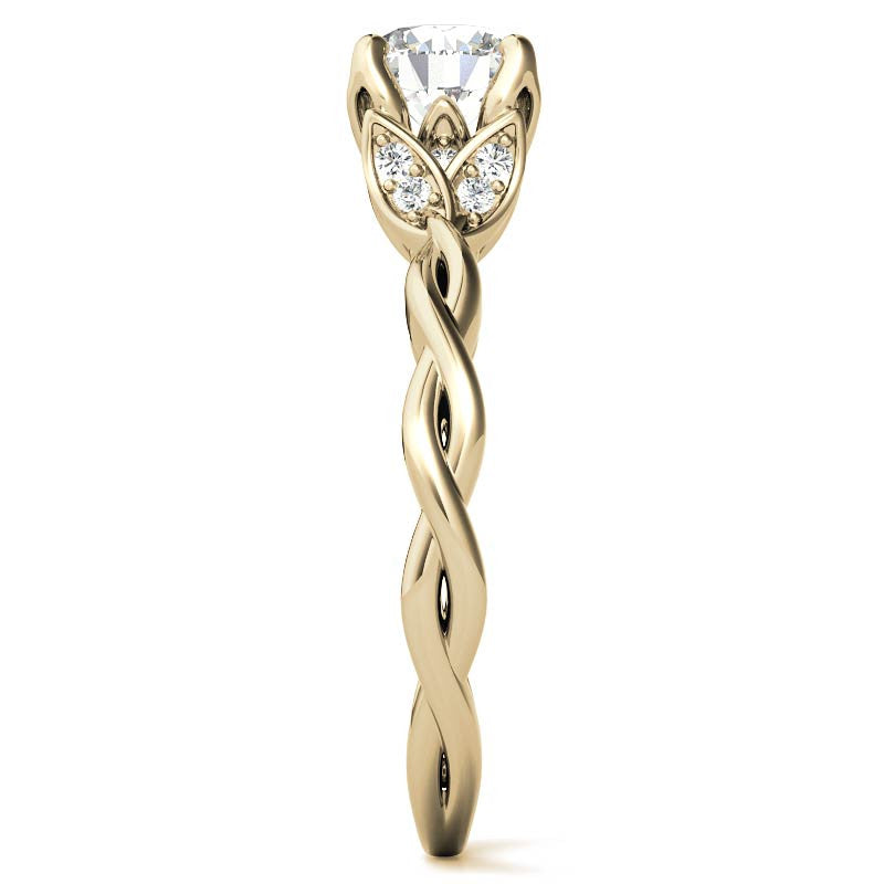 Round Brilliant Floral Twisted Design Moissanite Engagement Ring